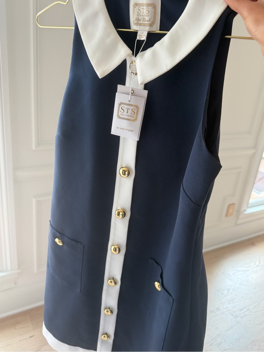 adidas Navy Sleeveless Contrast-Trim Vest with Gold Buttons